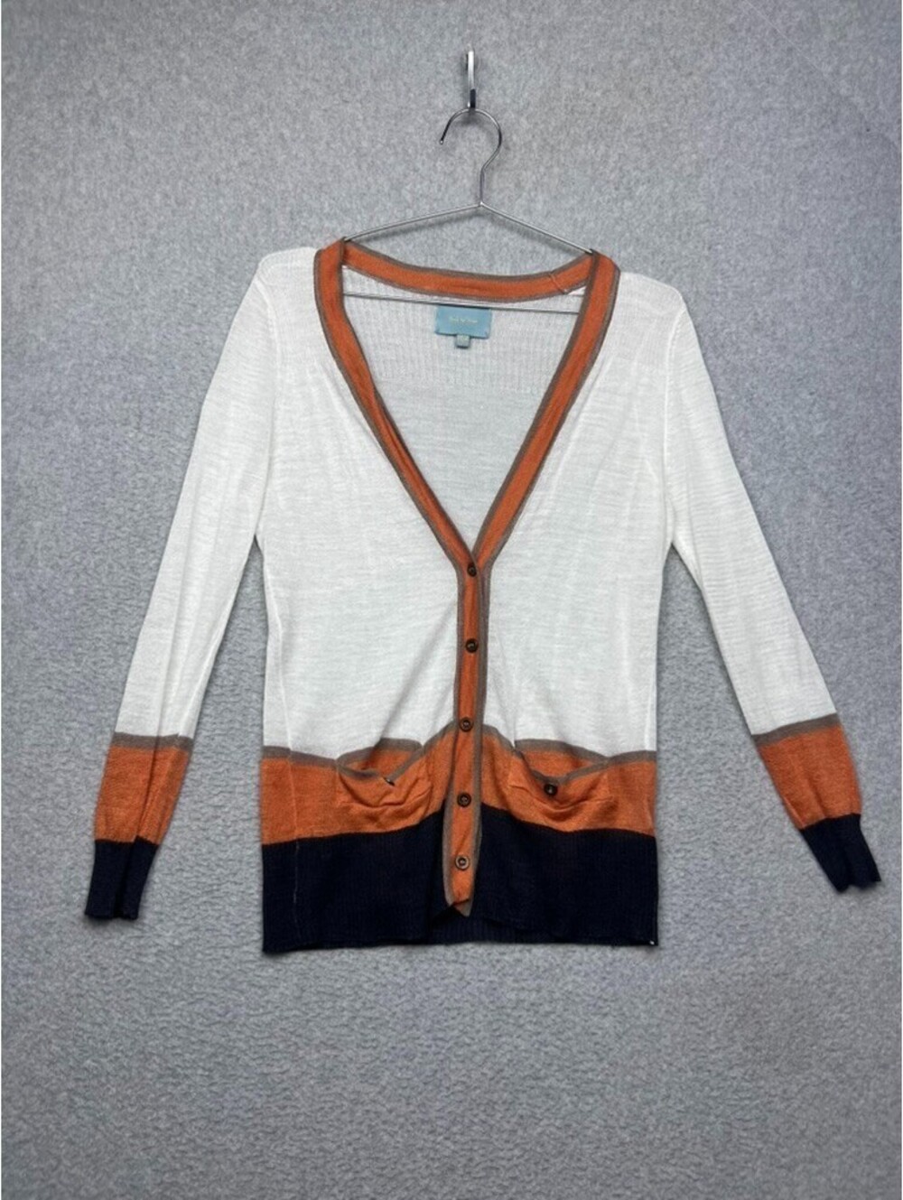 Skies Are Blue Linen Blend Colorblock Cardigan Sweater V Neck Boho Coastal Chic